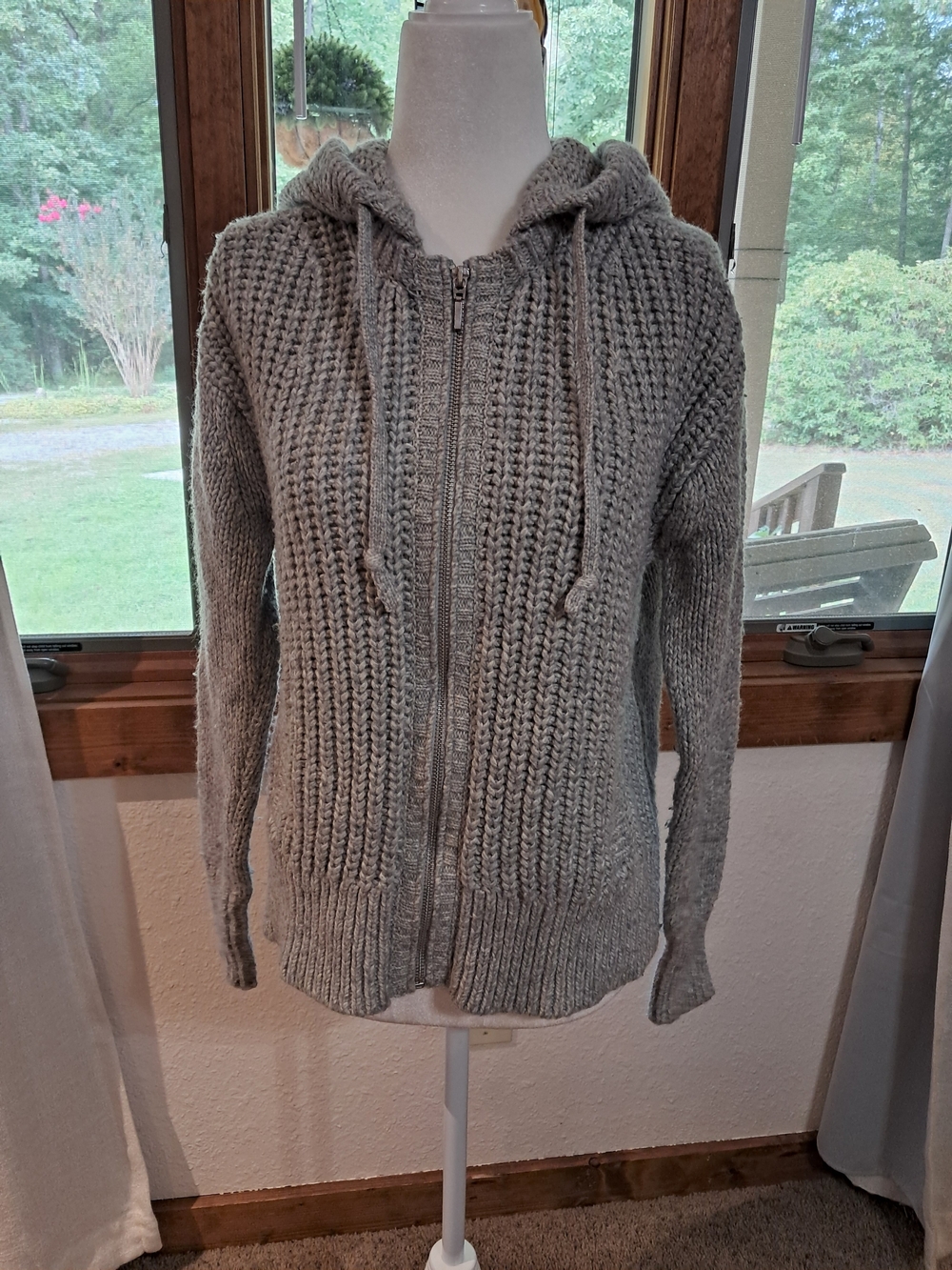 Victoria's Secret Heather Gray Hooded Zip-Up Knit Sweater Size XS